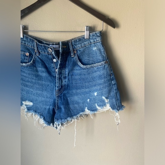 Zara High Rise Distressed Dark Wash Cutoff Shorts - Picture 2 of 5